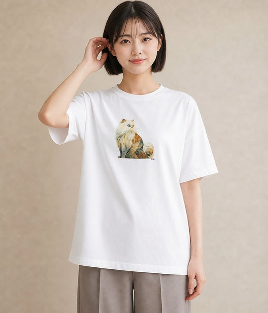 半袖Tシャツ レディース 猫 ねこ イラスト シンプル 公園 ママ 白T