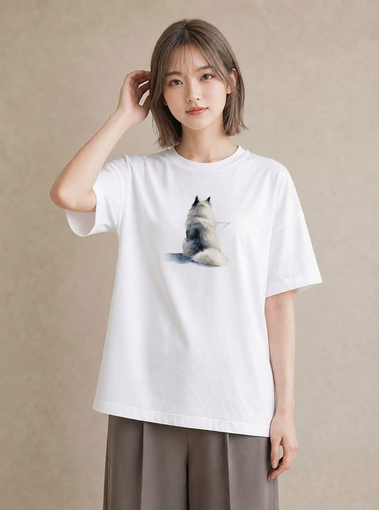 半袖Tシャツ レディース ロシアンブルー 猫 ねこ イラスト 帰省 ラフ 白T