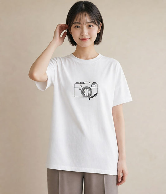 デザインTシャツ レディース カメラ フィルムカメラ レトロカメラ イラスト シンプル 自分用 ルームウェア 白T