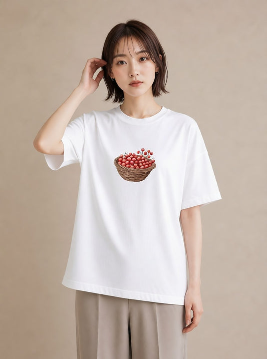 Tシャツ レディース 実り 植物 ボタニカル イラスト モード 社会人 女性 白T