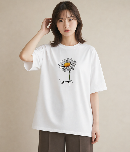 グラフィックTシャツ レディース マーガレット 花 花柄 イラスト ユニーク 普段着 週末コーデ 白T