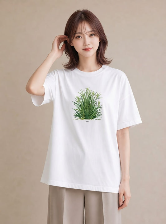 半袖Tシャツ レディース 芝生 植物 ボタニカル イラスト 送別ギフト 通勤 白T