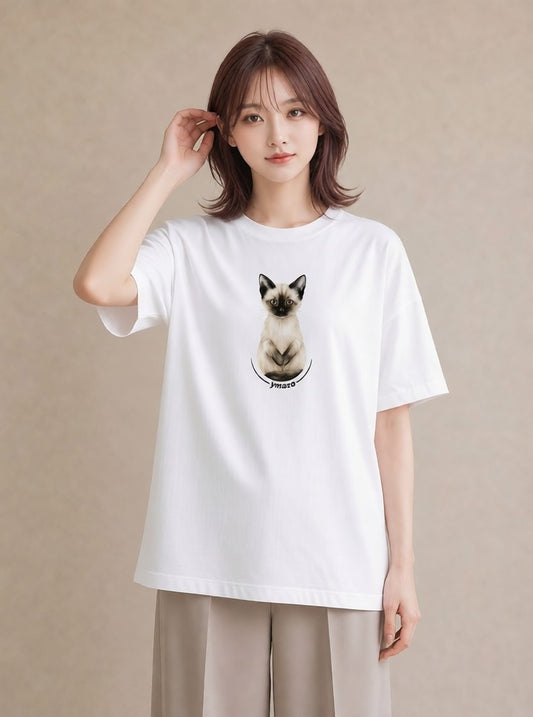 プリントTシャツ レディース 白猫 猫 ねこ イラスト 手描き風 女性 旅行用 白T