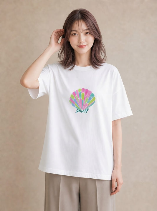 Tシャツ レディース 貝 海の生き物 海 イラスト カジュアル お出かけ 普段着 白T