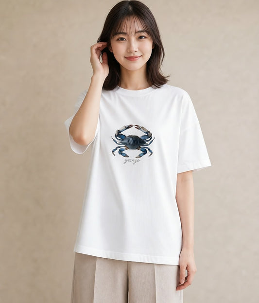 グラフィックTシャツ レディース カニ 海の生き物 海 イラスト きれいめカジュアル 母娘コーデ 自分用 白T