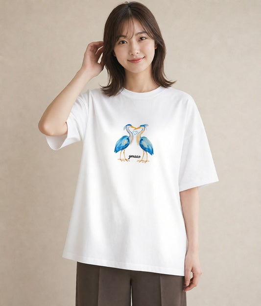 半袖Tシャツ レディース ハシビロコウ 動物 アニマル イラスト 休日コーデ 休日 ペアコーデ 白T