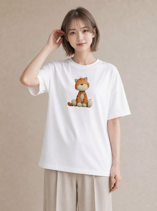半袖Tシャツ レディース ねこ 猫 ネコ イラスト アート風 ビーチ デイリーウェア 白T