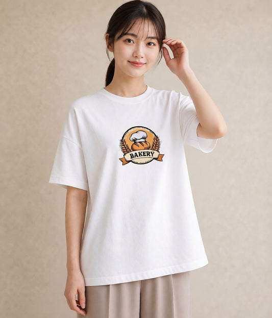 Tシャツ レディース パン ベーカリー イラスト ヴィンテージ風 買い物 夏コーデ 白T