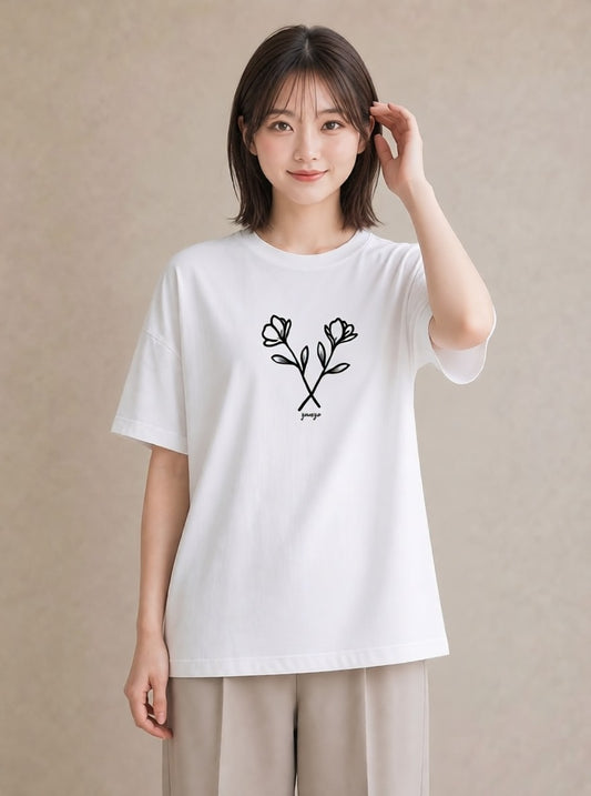 デザインTシャツ レディース 小花 花 フラワー イラスト 綿100 デート 白T