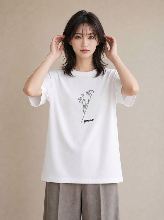 半袖Tシャツ レディース 小花 花 フラワー イラスト ポップ ミセス 春コーデ 白T