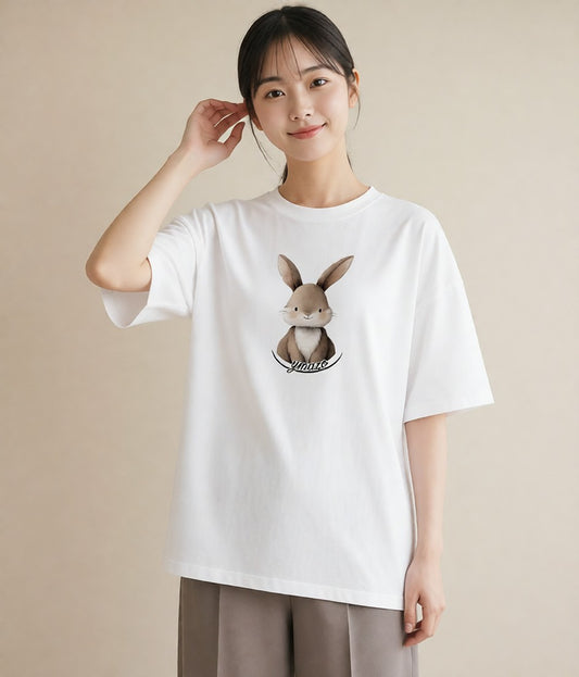 デザインTシャツ レディース ロップイヤー ペット 動物 イラスト 個性的 カジュアルコーデ 買い物 白T