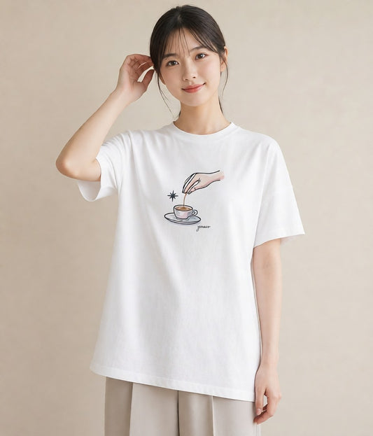 プリントTシャツ レディース コーヒー カフェ 珈琲 イラスト 北欧風 普段着 週末コーデ 白T