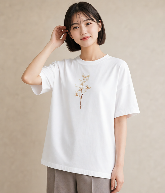 プリントTシャツ レディース カスミソウ かすみ草 花 花柄 イラスト ヴィンテージ風 休日 ペアコーデ 白T