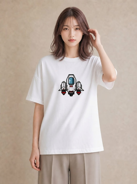 半袖Tシャツ レディース ロケット 星空 宇宙 イラスト ポップ ママ カフェ服 白T
