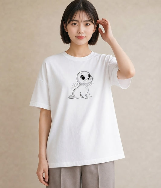 プリントTシャツ レディース ゴマフアザラシ 動物 アニマル イラスト アート風 お揃い 親子 白T