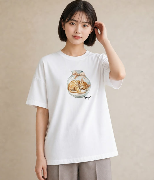 Tシャツ レディース キジトラ 猫 ねこ イラスト 線画 クリスマス 旅行 白T