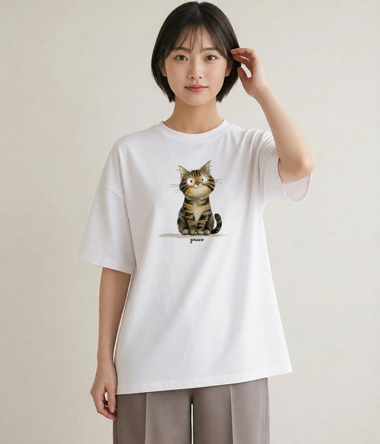 半袖Tシャツ レディース 猫好き 猫 ねこ イラスト モード 敬老の日 ホワイトデー 白T