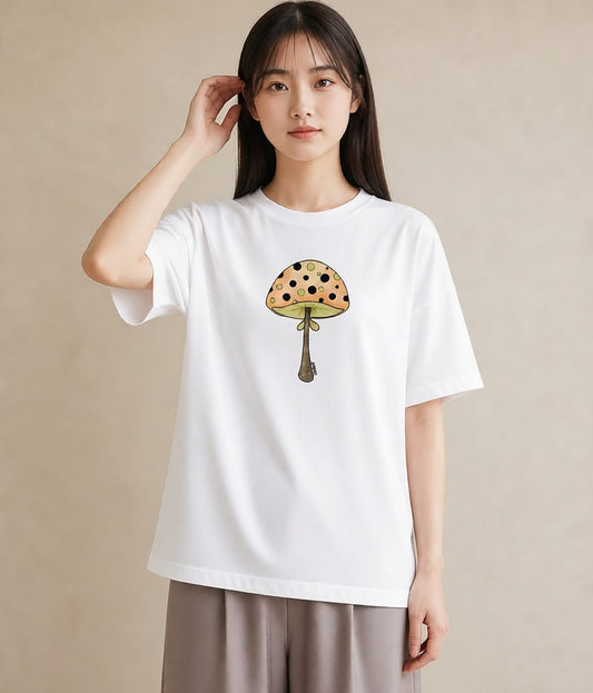 グラフィックTシャツ レディース きのこ 植物 ボタニカル イラスト 旅行コーデ 買い物 夏コーデ 白T