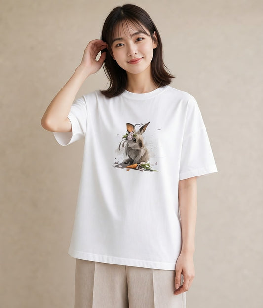 半袖Tシャツ レディース ネザーランドドワーフ ペット 動物 イラスト シンプル 友達ギフト 部屋着 白T