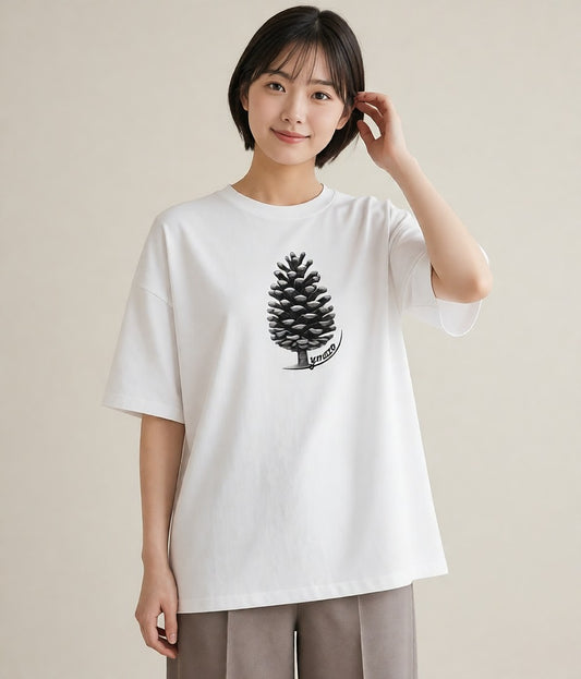 デザインTシャツ レディース 松ぼっくり 植物 ボタニカル イラスト 友達ギフト 部屋着 白T
