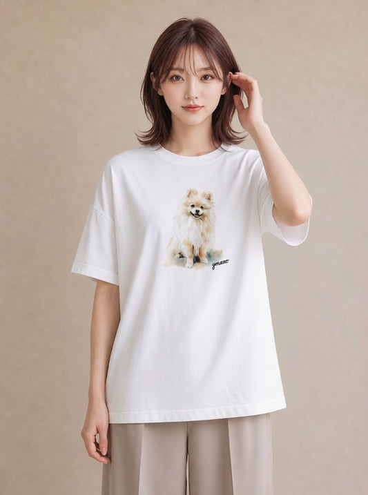 グラフィックTシャツ レディース ポメラニアン ポメ 犬 いぬ イラスト 個性的 女性向けギフト 散歩 白T