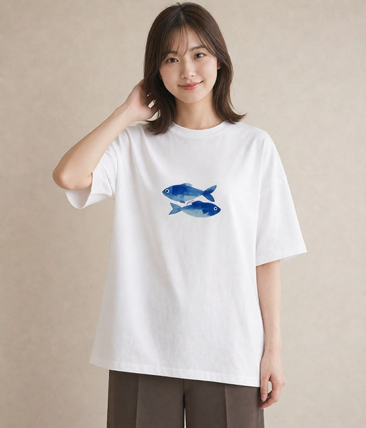 グラフィックTシャツ レディース メダカ ペット 動物 イラスト ラフカジュアル カフェ巡り 女子会 白T