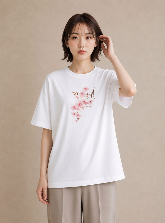 プリントTシャツ レディース さくら 桜 サクラ 花 花柄 イラスト ミニマル カジュアルコーデ 買い物 白T