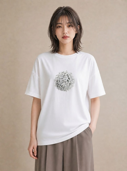 Tシャツ レディース カスミソウ かすみ草 花 花柄 イラスト 普段使い カジュアルコーデ 買い物 白T