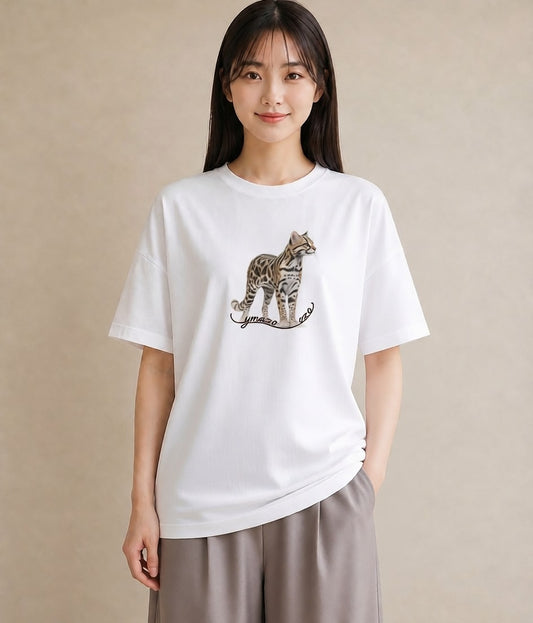 半袖Tシャツ レディース ベンガル 猫 ねこ イラスト ボタニカル ペアコーデ 秋コーデ 白T