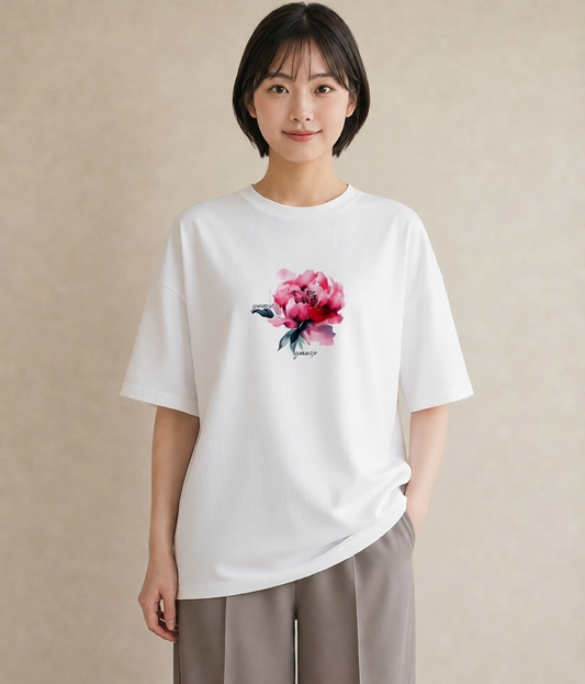 半袖Tシャツ レディース カーネーション 花 花柄 イラスト 休日コーデ ママ カフェ服 白T