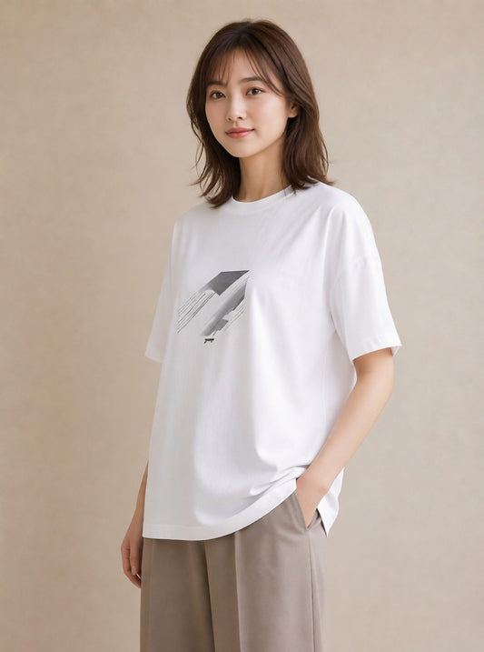 Tシャツ レディース 幾何学 ミニマル ジオメトリック イラスト ラフ 散歩 お出かけ 白T