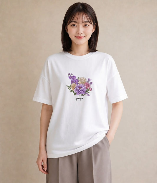 半袖Tシャツ レディース スミレ 花 花柄 イラスト 旅行コーデ デート 帰省 白T