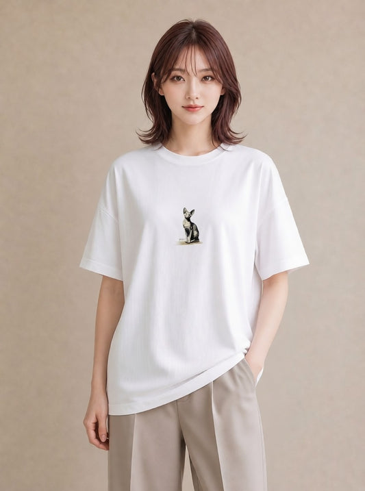 Tシャツ レディース スフィンクス 猫 ねこ イラスト お洒落 女性向けギフト 散歩 白T
