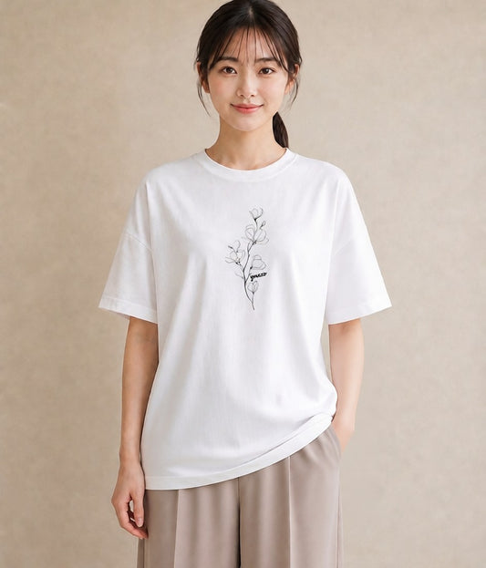 プリントTシャツ レディース さくら 桜 桜の枝 イラスト ニュアンス ラフ レイヤード 白T