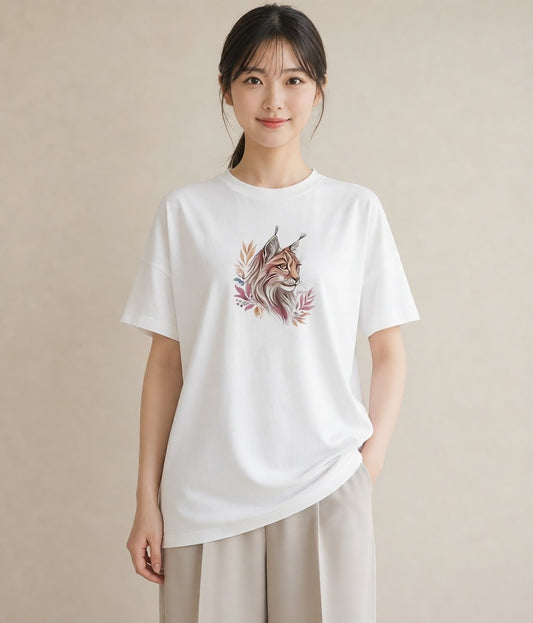 半袖Tシャツ レディース ソマリ 猫 ねこ イラスト カジュアルコーデ 買い物 白T
