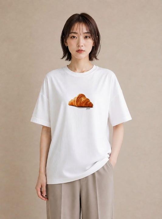 半袖Tシャツ レディース パン ベーカリー レトロ イラスト ミニマル デイリーウェア 休日 白T
