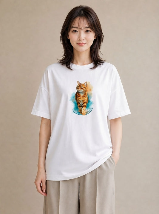 グラフィックTシャツ レディース エキゾチックショートヘア 猫 ねこ イラスト 北欧風 女子会 お揃い 白T