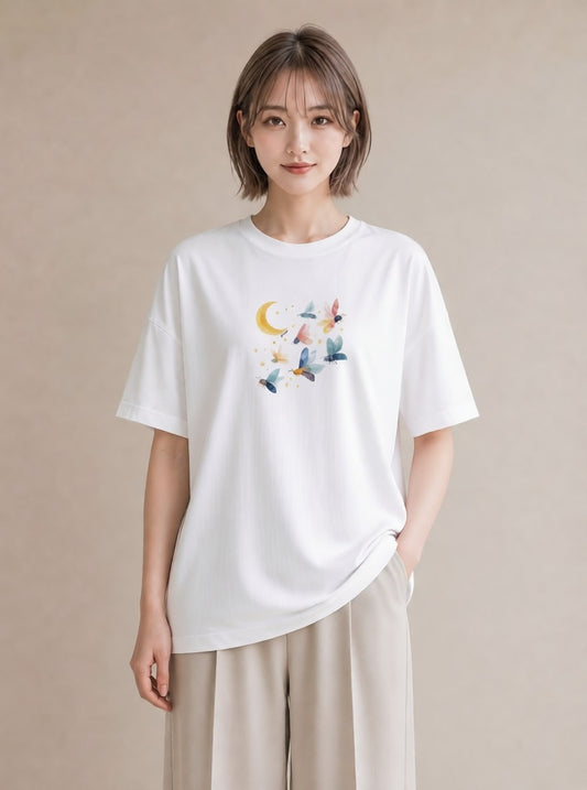 半袖Tシャツ レディース 月 星空 宇宙 イラスト お洒落 ホワイトデー 春服 白T