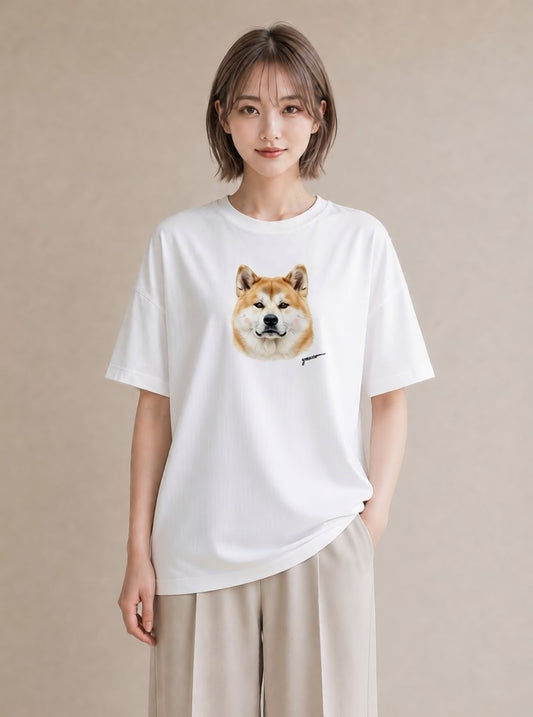 半袖Tシャツ レディース 秋田犬 犬 いぬ イラスト ユニーク 母娘コーデ 自分用 白T