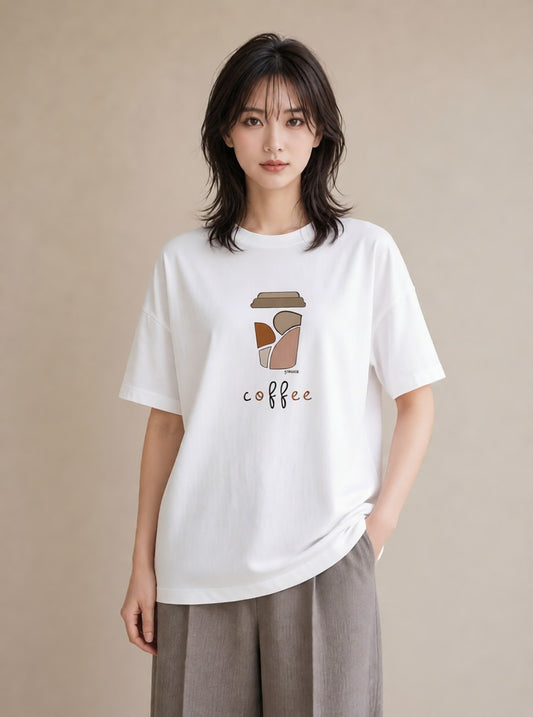 デザインTシャツ レディース カフェ カフェロゴ ロゴ イラスト 韓国風 社会人 女性 白T