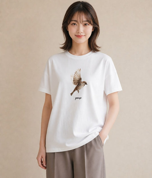 半袖Tシャツ レディース 文鳥 ペット 動物 イラスト ミニマル 友達ギフト 部屋着 白T