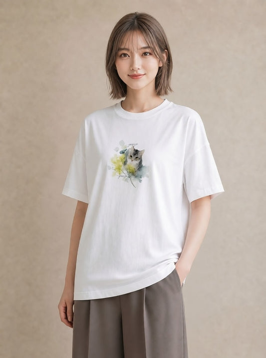 半袖Tシャツ レディース 愛猫 猫 ねこ イラスト モード 春コーデ 姉妹 白T