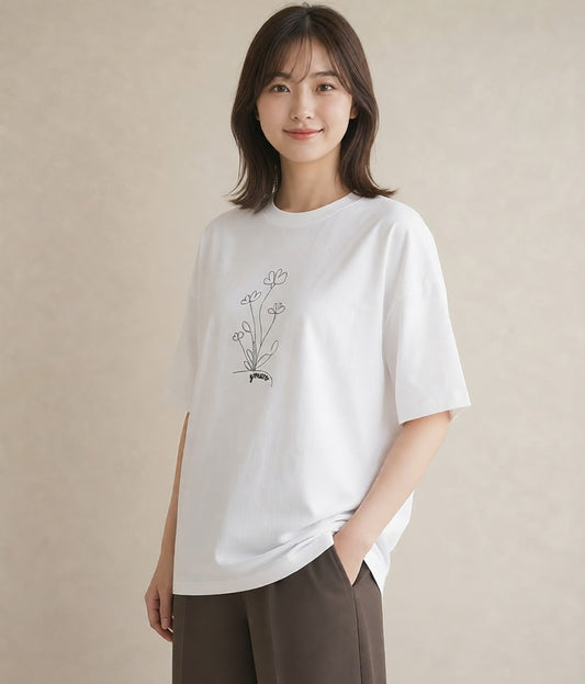 Tシャツ レディース 小花 花 フラワー イラスト 水彩風 母の日 ビーチ 白T