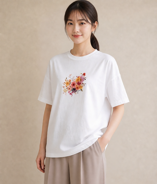 プリントTシャツ レディース パンジー 花 花柄 イラスト 個性的 母の日 ビーチ 白T