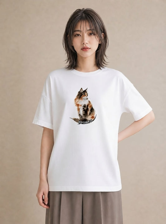 Tシャツ レディース しっぽ 猫 ねこ イラスト 線画 お出かけ 普段着 白T
