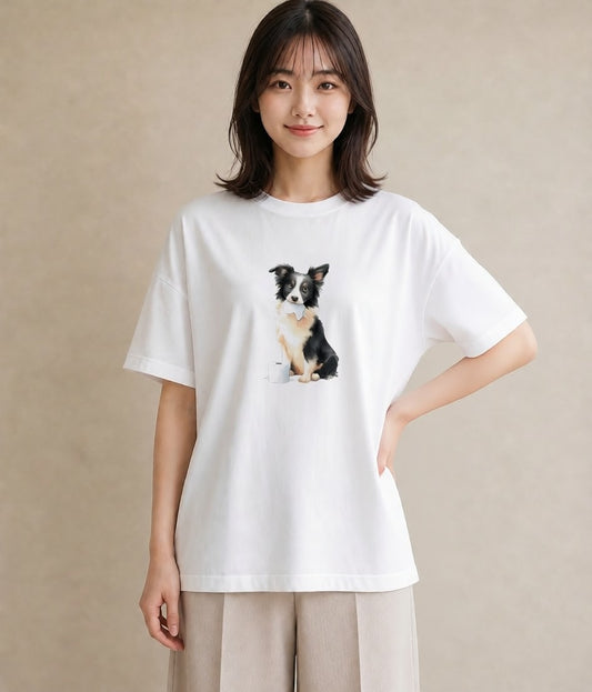 グラフィックTシャツ レディース ボーダーコリー 犬 いぬ イラスト シック 帰省 ラフ 白T