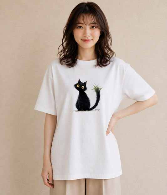 グラフィックTシャツ レディース 黒猫 猫 ねこ イラスト きれいめ おしゃれギフト 社会人 白T