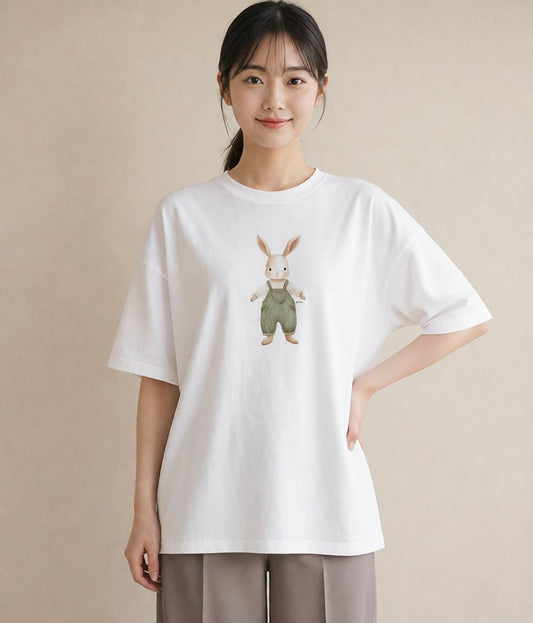 グラフィックTシャツ レディース ミニうさぎ ペット 動物 イラスト 手描き風 ビーチ デイリーウェア 白T