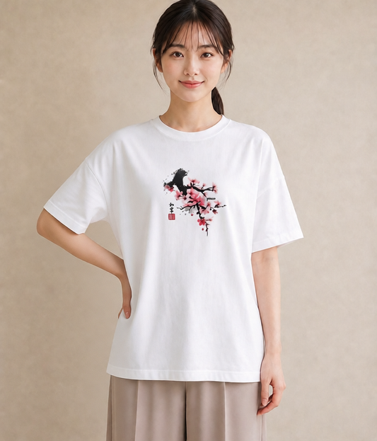 Tシャツ レディース 梅 花 花柄 イラスト モード ルームウェア ギフト 白T