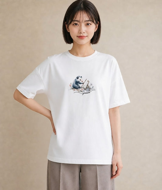 デザインTシャツ レディース ロボロフスキー ペット 動物 イラスト 韓国風 カジュアルコーデ 買い物 白T